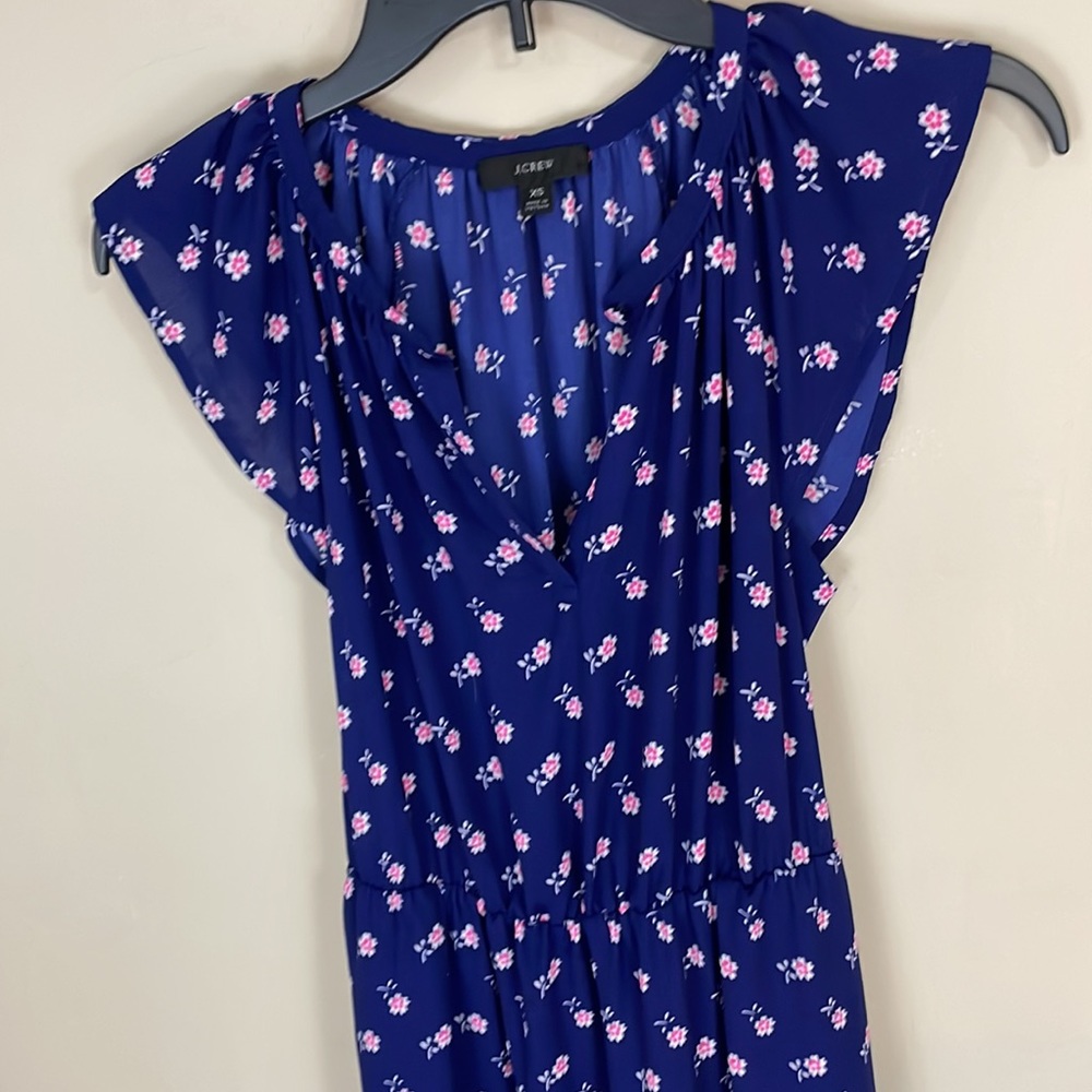 J Crew Sleeveless Navy and Pink Floral Dress with Bottom Ruffle XS - Picture 8 of 15